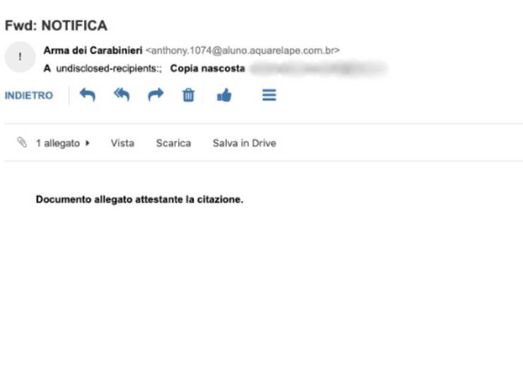 Email truffa carabinieri