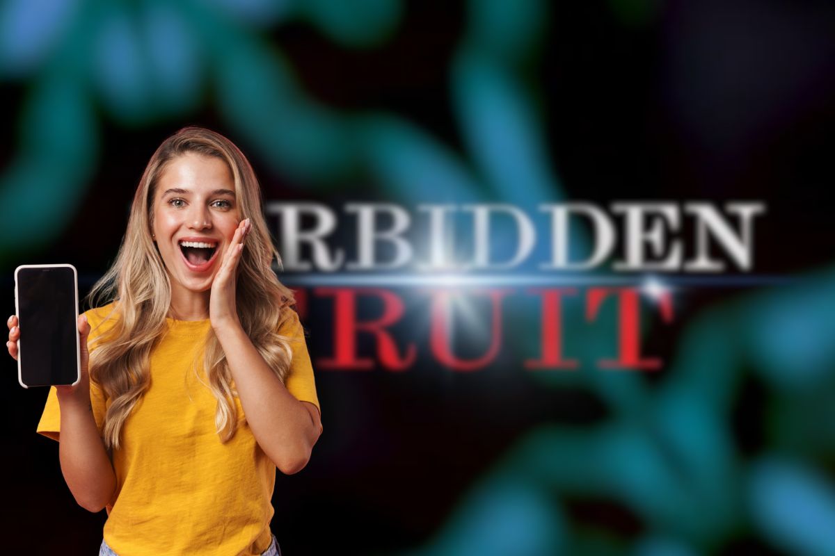 logo forbiddden fruit e donna stupita