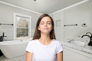 bagno e donna che annusa aria