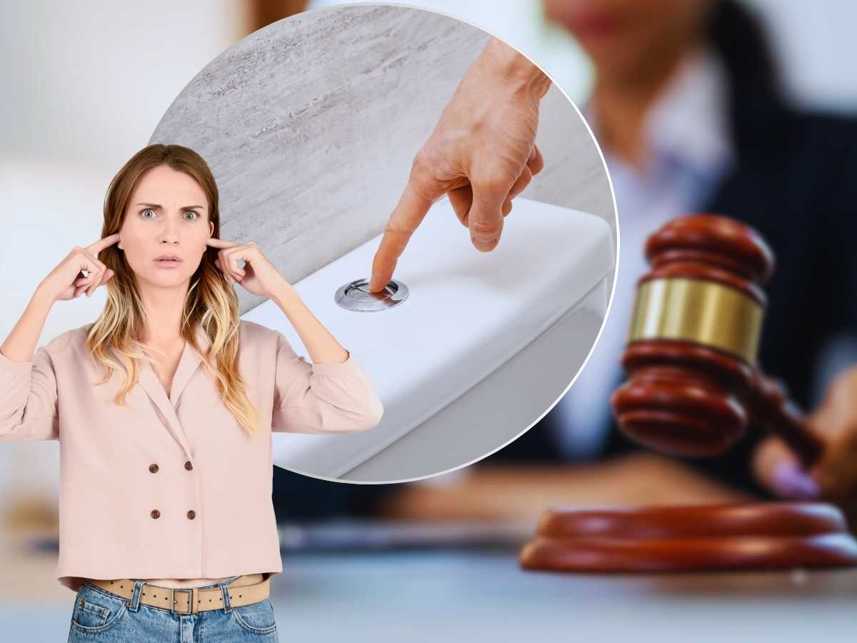 donna che si tappa le orecchie per il rumore dello sciacquone
