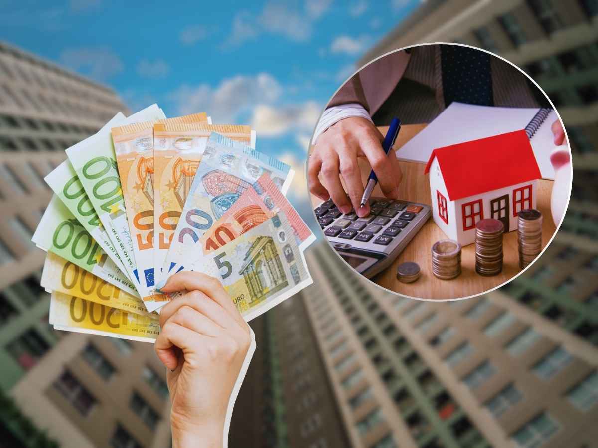 sfondo palazzo di un condominio anteprima simbolo di spesa e calcolo