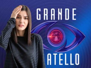 sfondo logo grande fratello con donna preoccupata
