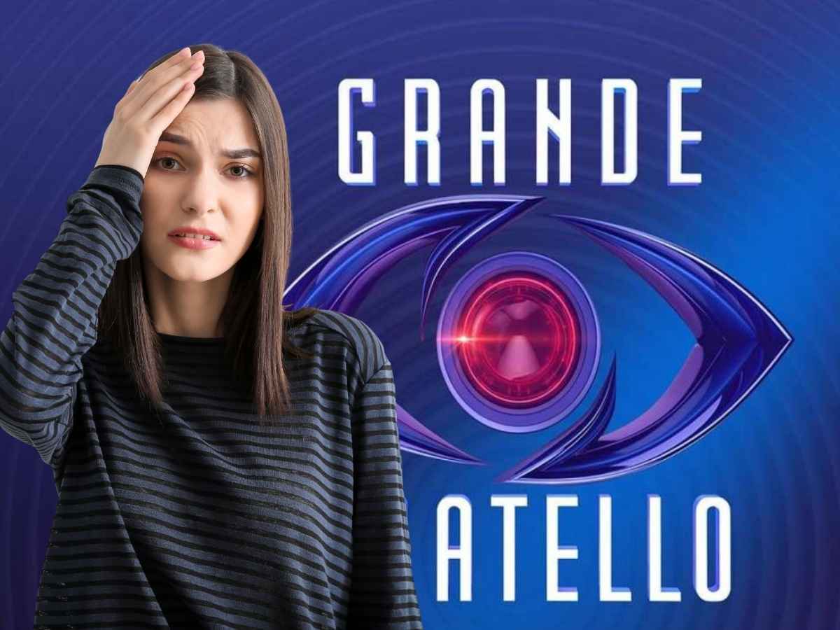 sfondo logo grande fratello con donna preoccupata
