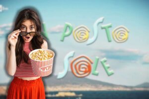logo upas e donna sorpresa con pop corn in mano