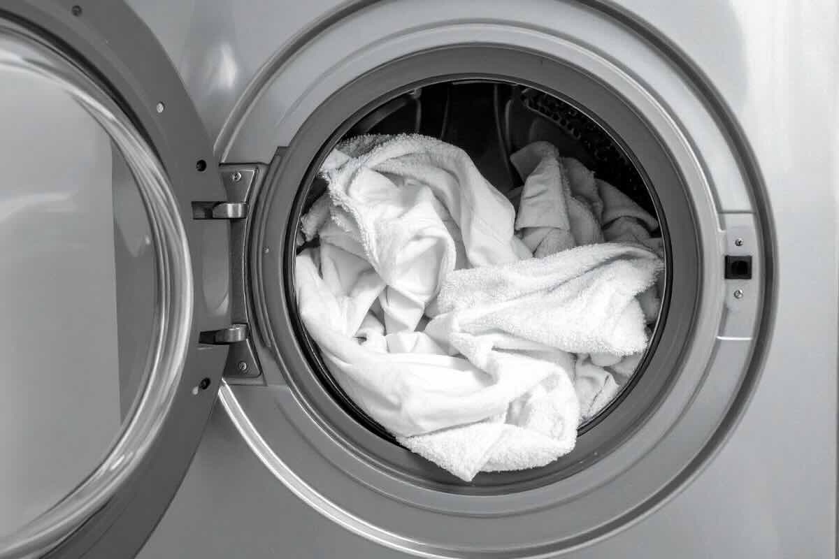 lavatrice con lenzuola