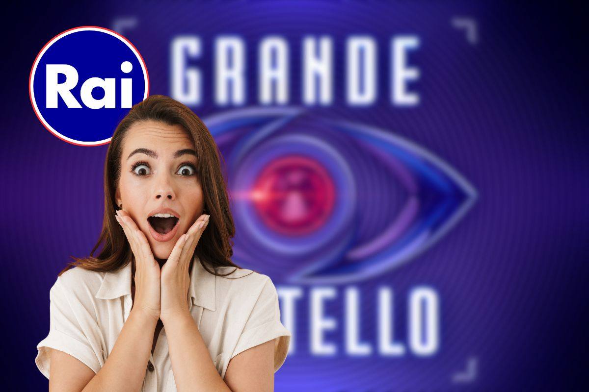 logo gf, donna sorpresa e logo rai