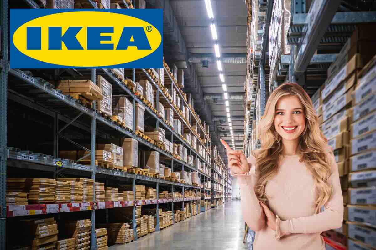 magazzino ikea, donna felice, logo ikea 
