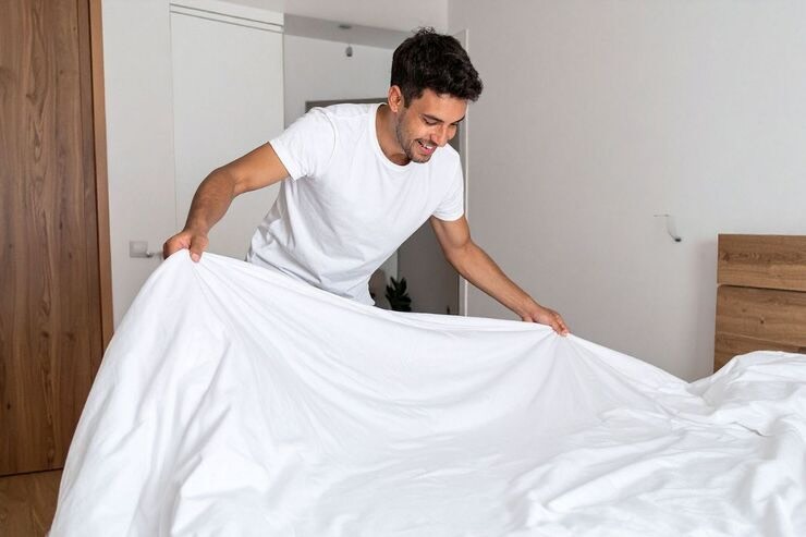 uomo che fa il letto